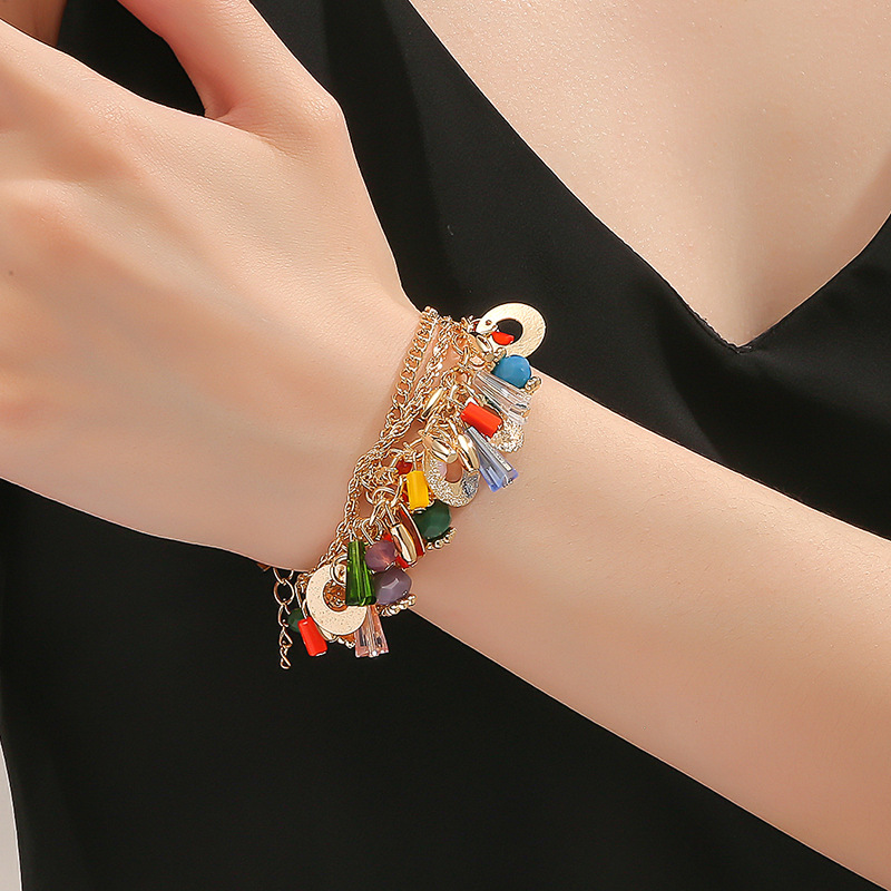 Fashion Bohemian Glass Crystal Mixed Color Multi layer Beaded Chain Bracelet for Women