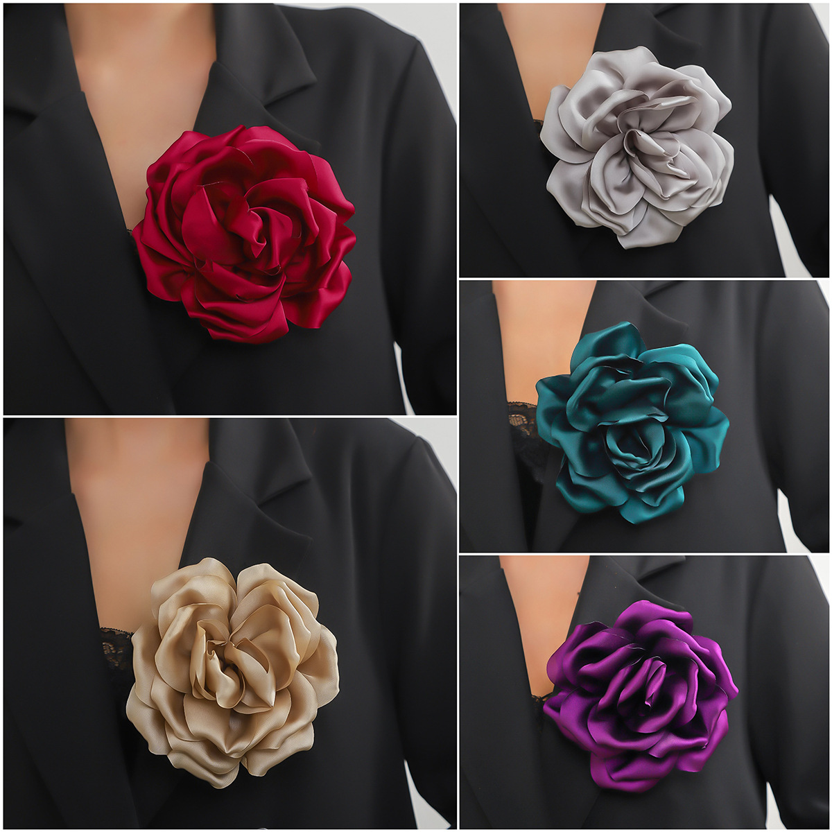 Vintage large flower 15cm rose fabric chest flower pin handmade flower versatile clothing accessories