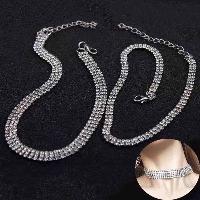 Sexy super sparkling rhinestone collarbone chain choker neck accessory full of diamonds, multiple rows of neck chains, internet famous necklace for women