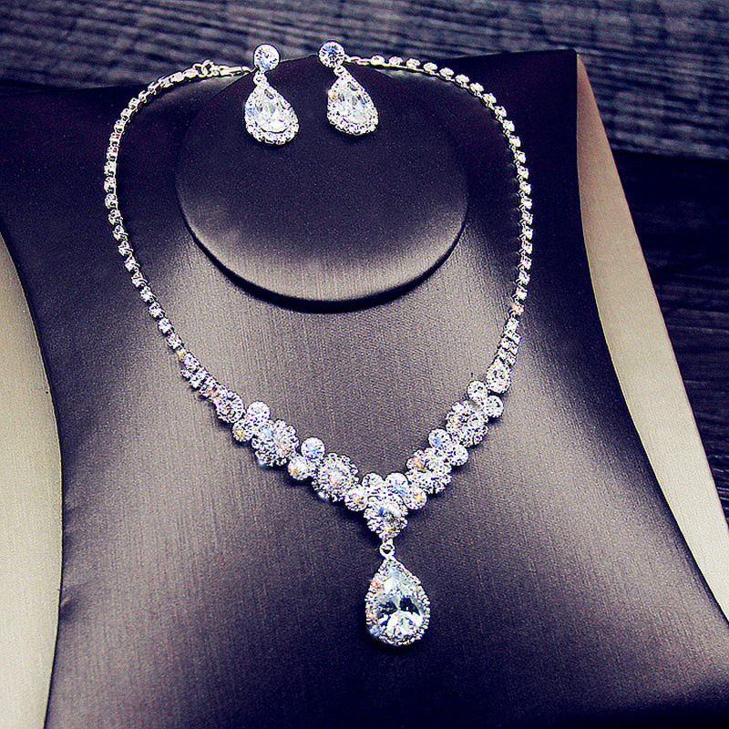 Wedding Wholesale Women's Necklace Earring Set Bridal Wedding Dress Necklace Banquet Accessories