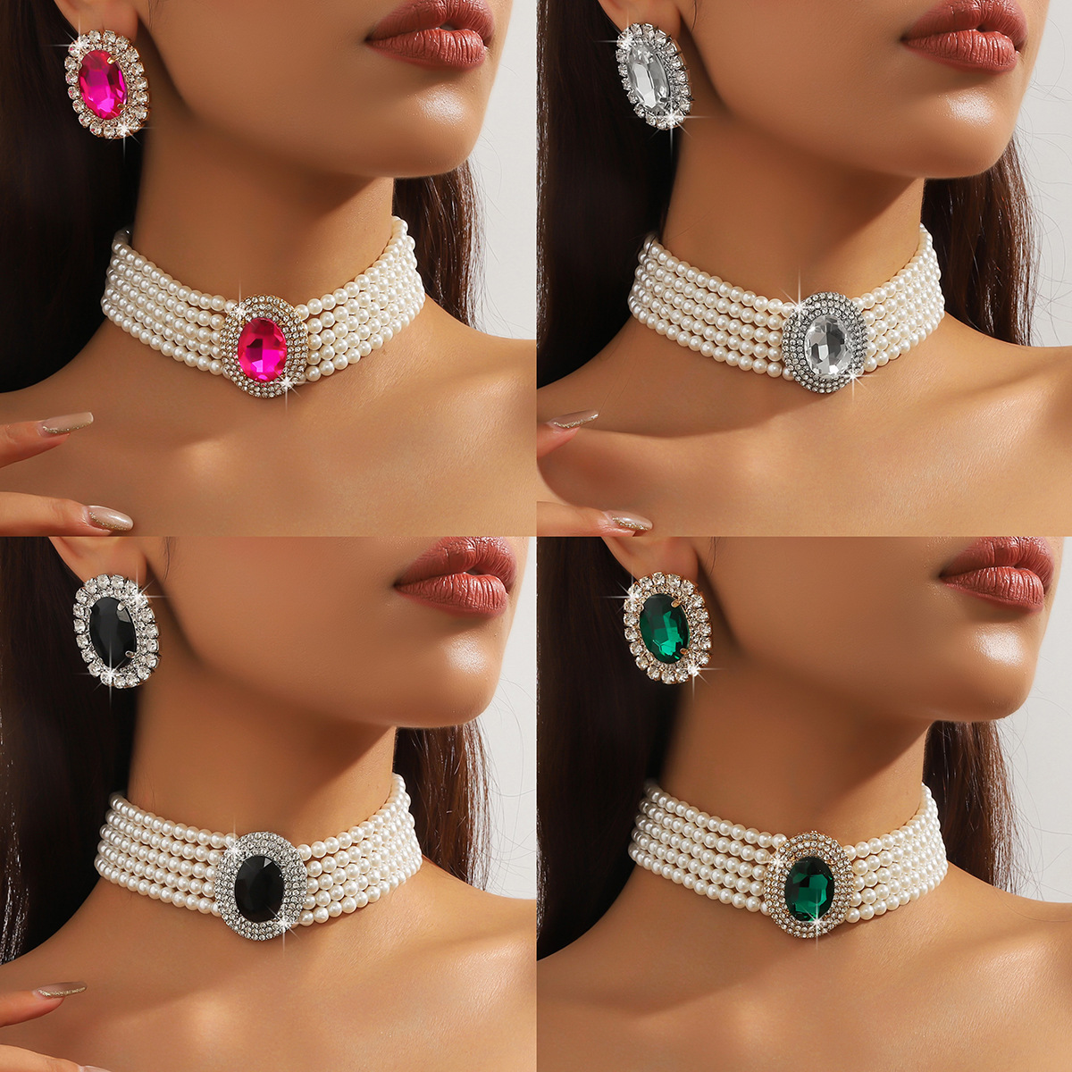The source of goods is exaggerated, with multiple layers of imitation pearls, colored ellipses, geometric shapes, large crystal necklaces, necklaces, and necklaces