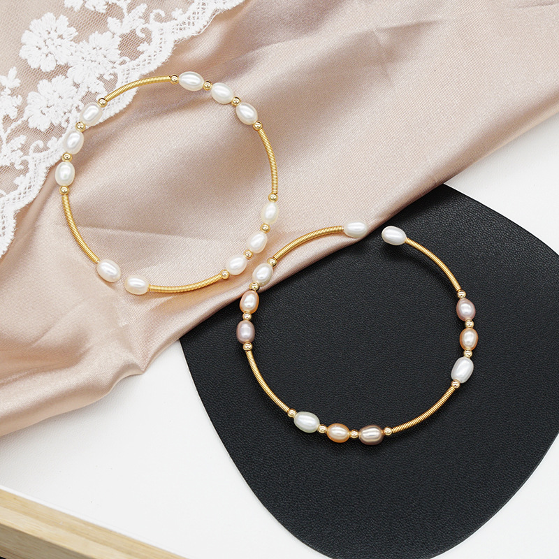 14K Gold Plated Exquisite Freshwater Pearl Bracelet Hand Chain Opening Bracelet Hand wound Super Color Preserving Versatile Bracelet