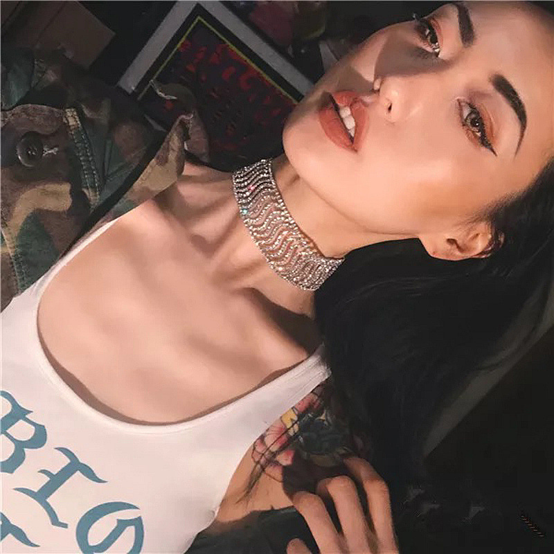 Big brand sexy super shiny diamond S-shaped wide neck chain choker short collar necklace accessories collarbone chain necklace