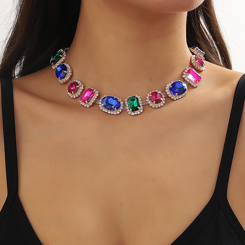 Super Flash Claw Chain Water Diamond Multi layer Oval Glass Diamond Full Diamond Neck Chain Women's Banquet Accessories Choker Necklace