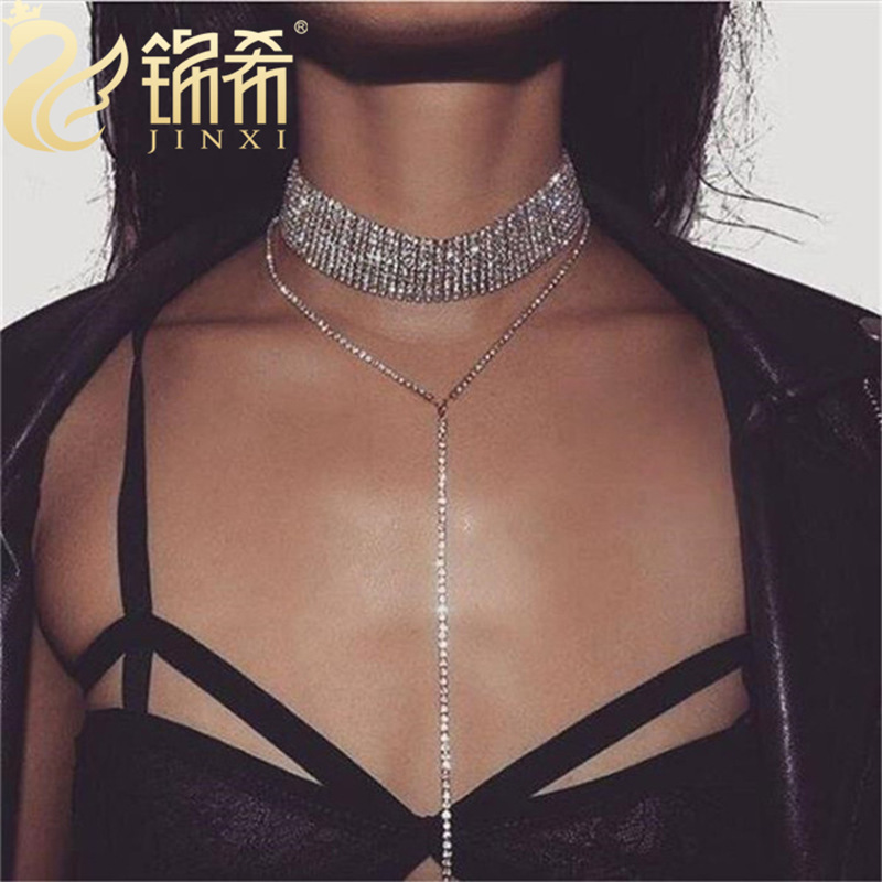 E-commerce source version popular necktie element necklace necklace necklace full diamond necklace earrings bracelet three piece set