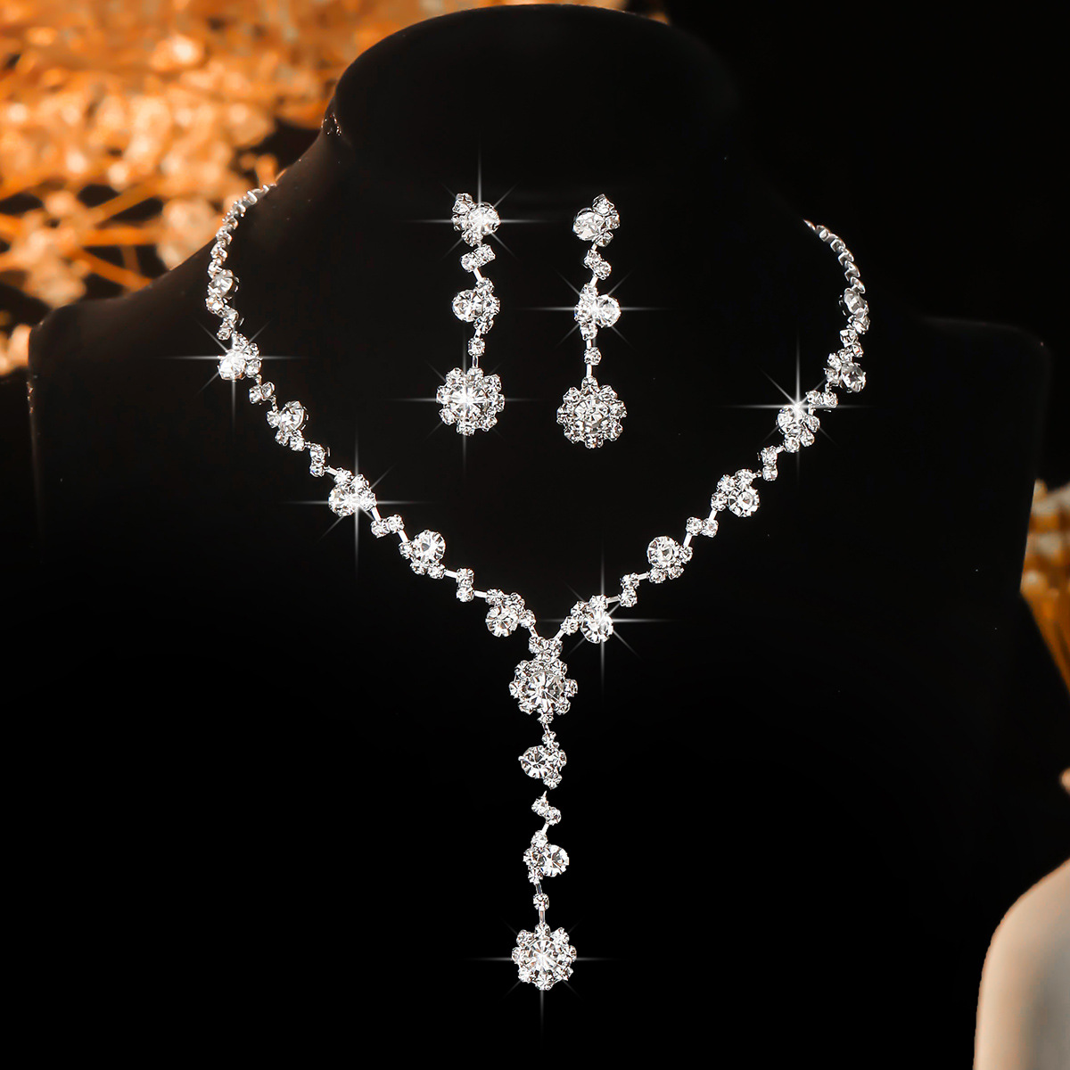 Manufacturer's direct supply of bridal headwear Korean version super sparkling rhinestone necklace earrings full diamond necklace dress accessories wholesale