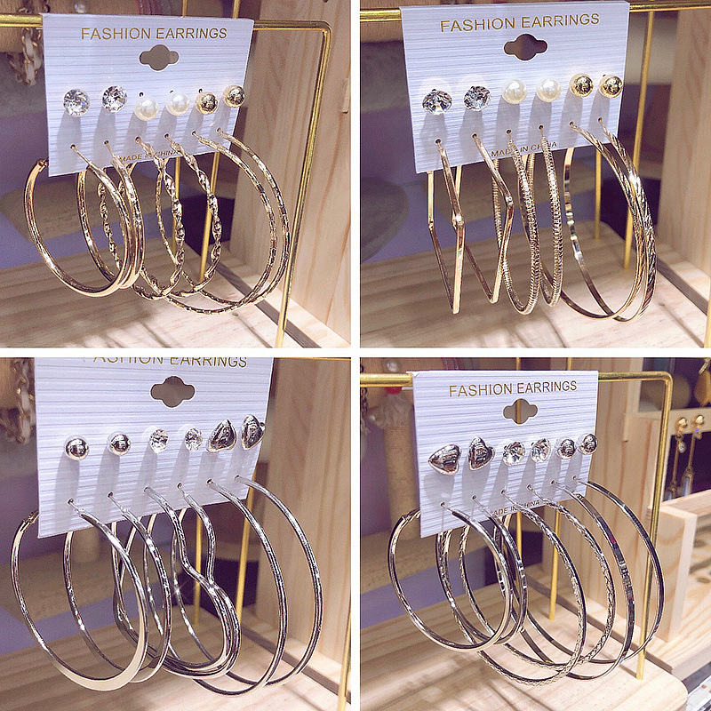 Exaggerated accessories, fashionable and versatile, 6 pairs of C-shaped large ear loops, earring combination set, personalized earring wholesale