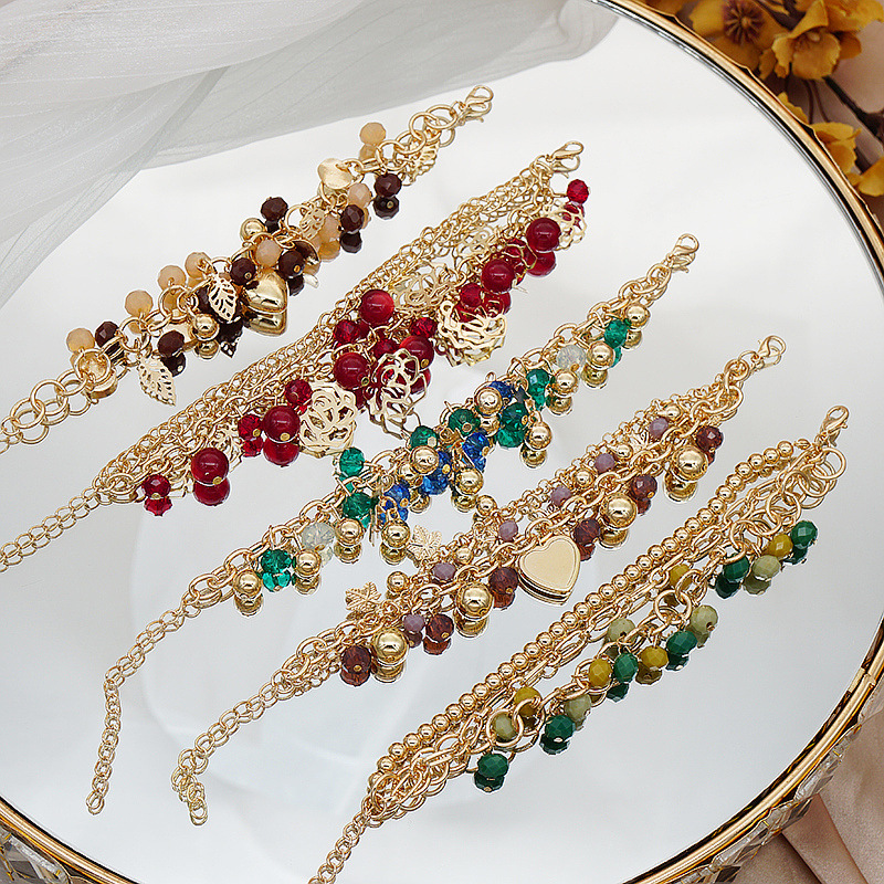 Fashion Bohemian Peach Heart Flower Pendant Bracelet Multi layer Beaded Bracelet for Women