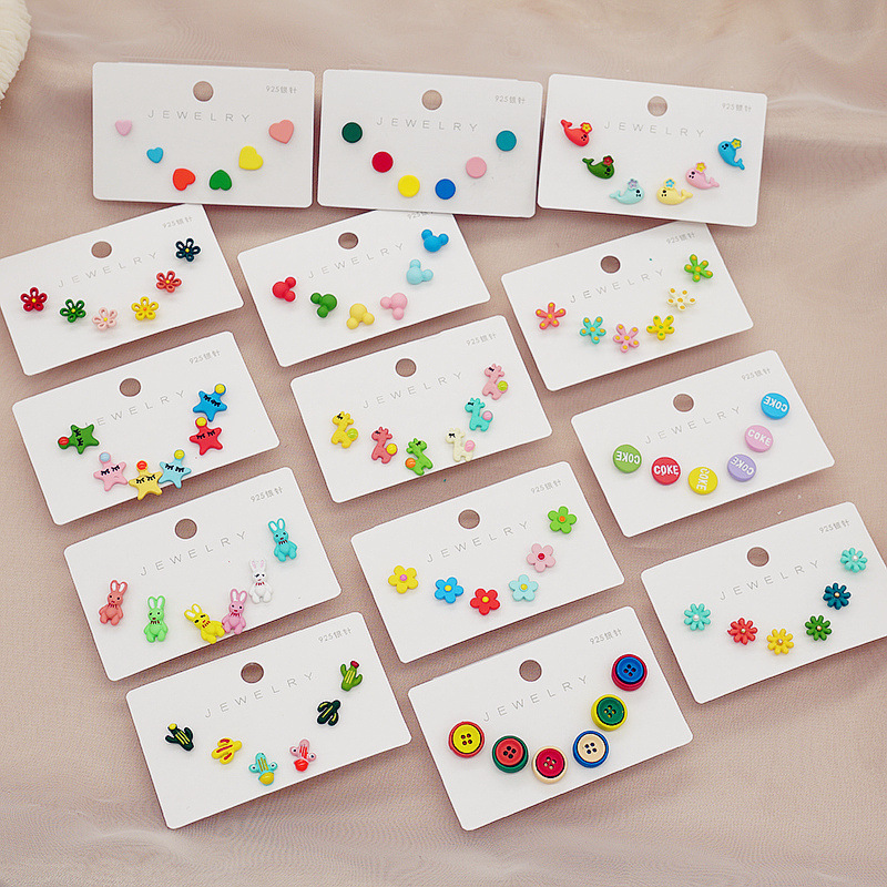 Earrings Three Pair Cute Combination Earrings Korean Version Personalized Simple One Card Multiple Pair Earnail Set for Women