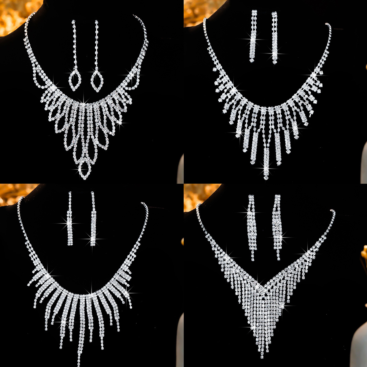 Manufacturer direct sales claw chain rhinestone necklace, wedding dress full diamond necklace, earring set chain, dinner party accessories wholesale