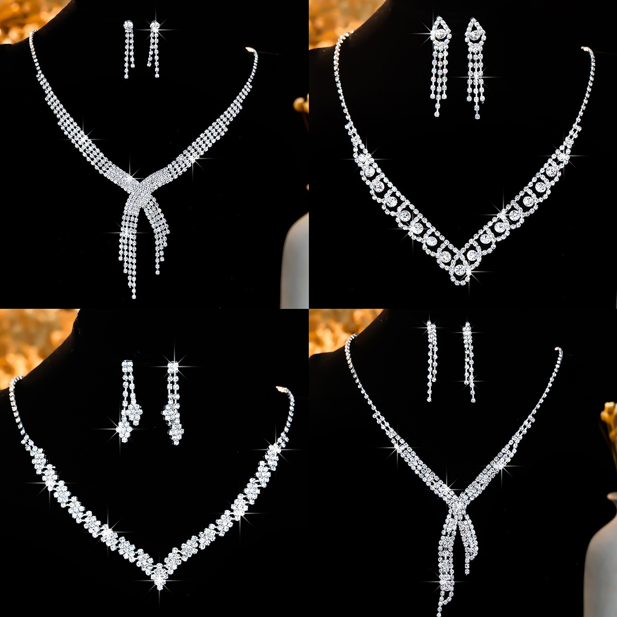 Manufacturer's direct supply of bridal accessories Korean version super sparkling rhinestone necklace earrings set full diamond necklace dress accessories