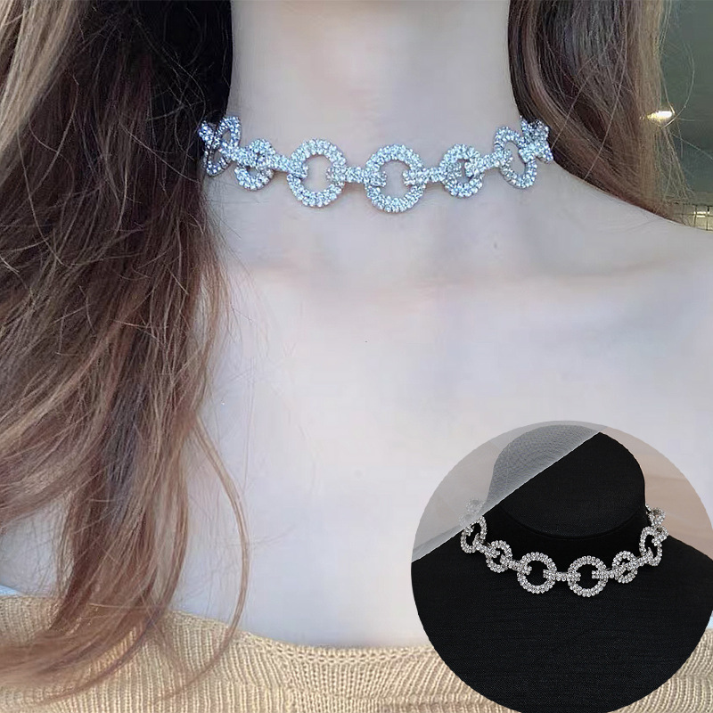 Fashion necklace, sparkling diamond necklace, neck chain, internet celebrity, same style choker necklace, full diamond collarbone chain, female