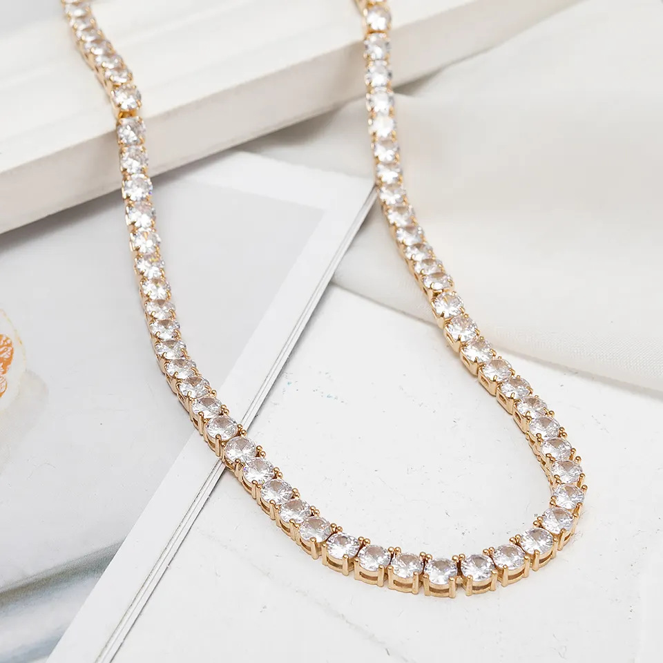 Manufacturer approves European and American hip-hop single row diamond zircon tennis chain 3mm copper claw popular necklace street ins