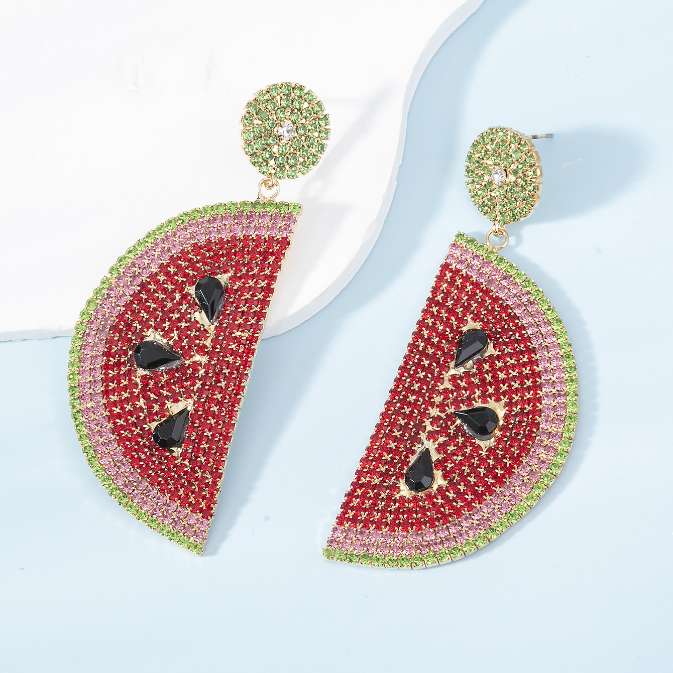 Cross border new holiday style pendant, red watermelon rhinestone earrings, women's new design, personalized claw chain earrings wholesale