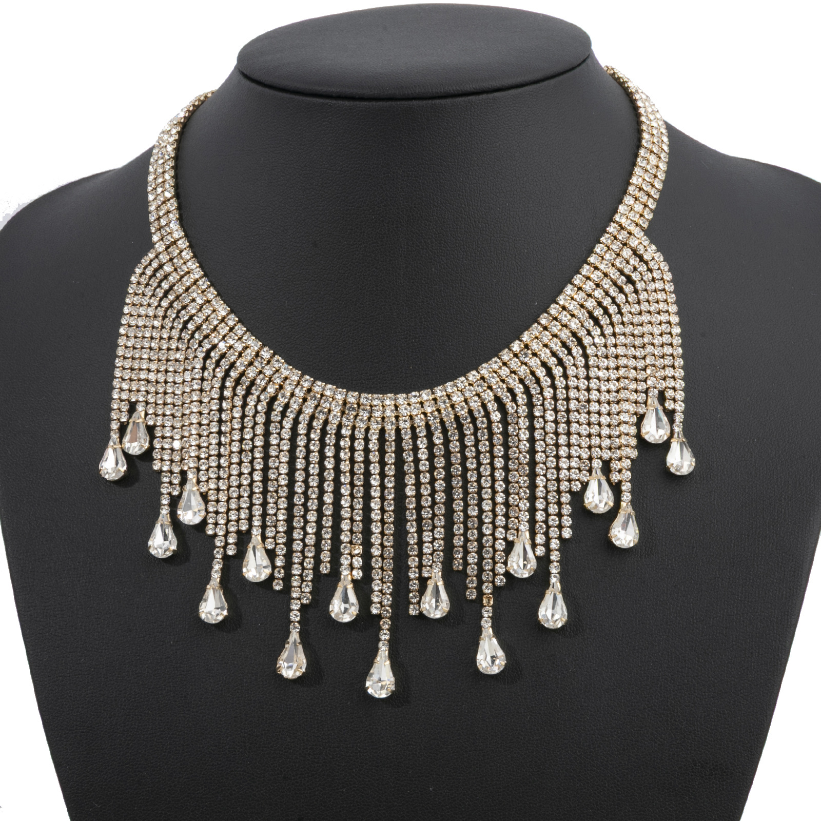 Amazon hot selling exaggerated tassel full diamond necklace cross-border European and American trend gathering party neckband accessories wholesale