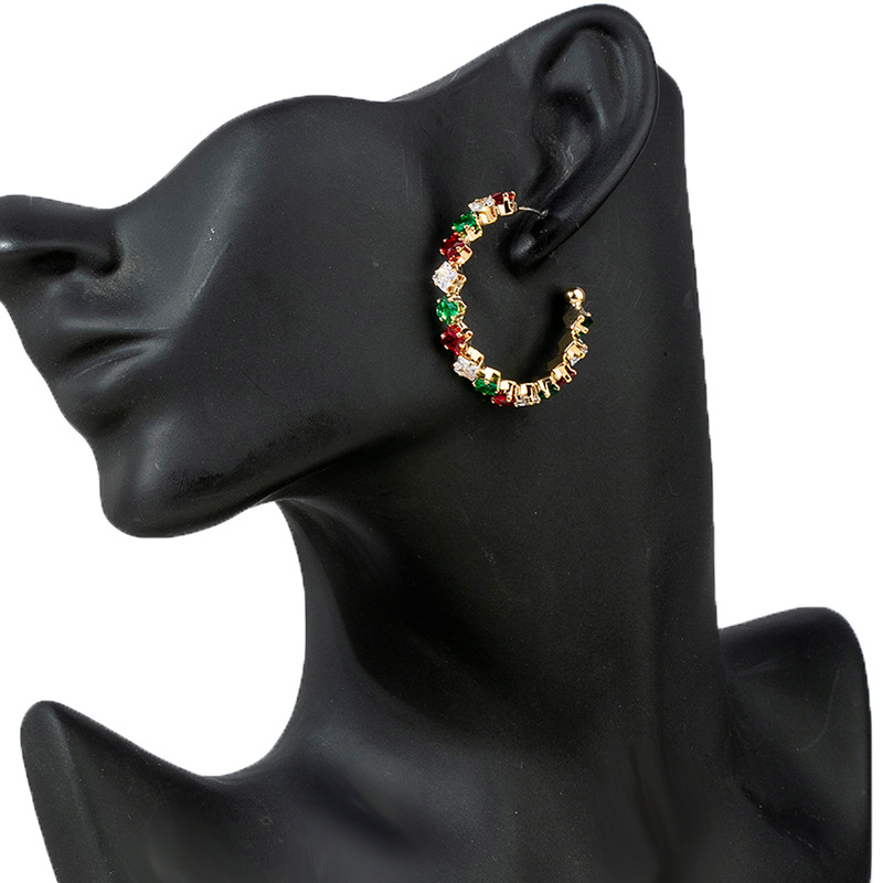 Cross border European and American zircon large earrings with high-end feel, innovative steel wire elasticity, exaggerated earrings, luxurious single-layer circular earrings