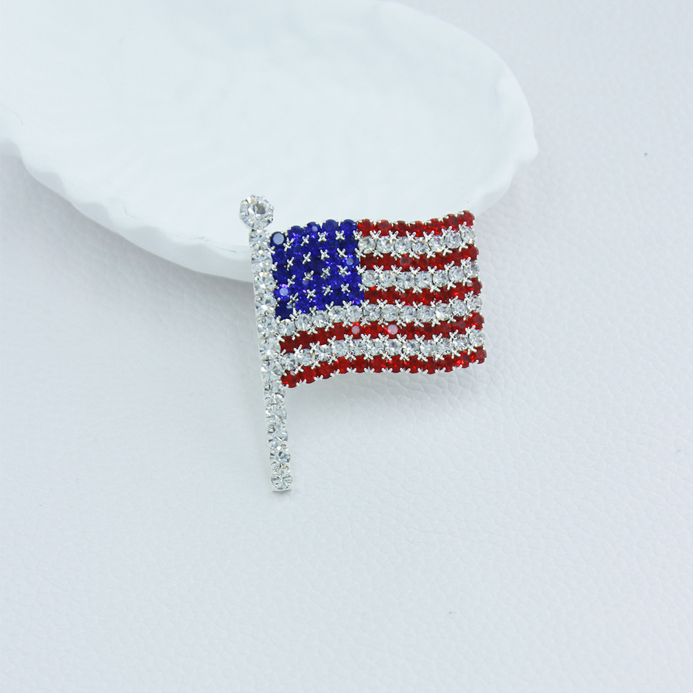 New Cross border European and American Foreign Trade American Flag Colored Water Diamond Brooch Fashion Love Set Diamond Chest Jewelry