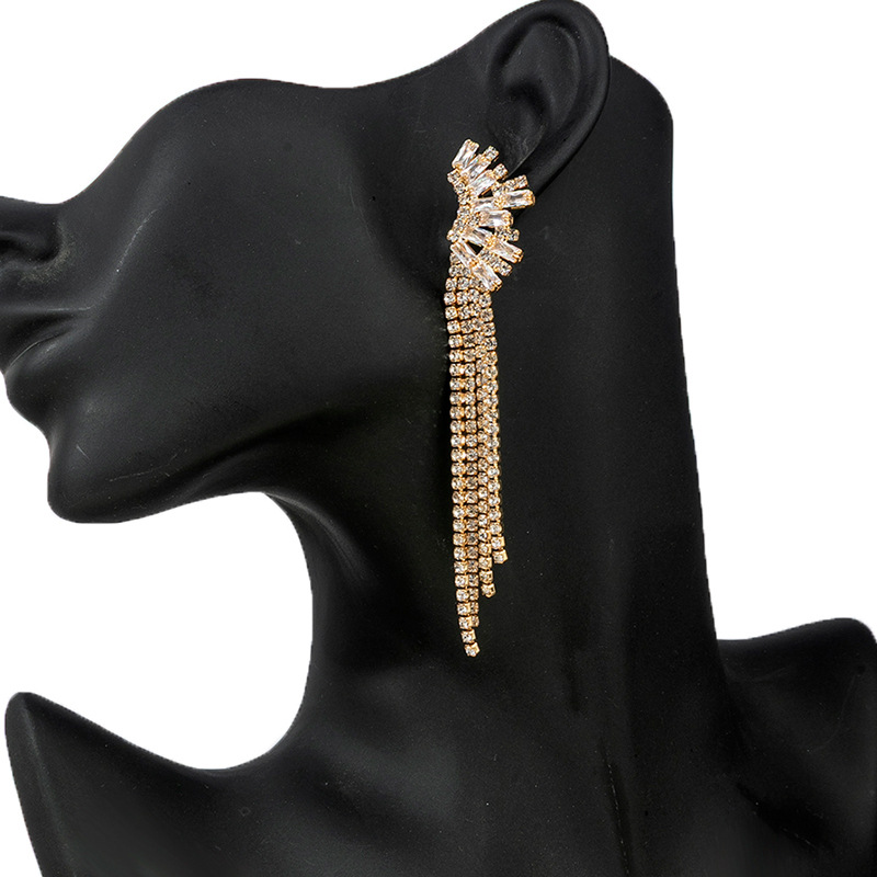 Foreign trade cross-border jewelry design, tassel zircon earrings, European, American, Japanese, Korean, light luxury full diamond fashion earrings wholesale