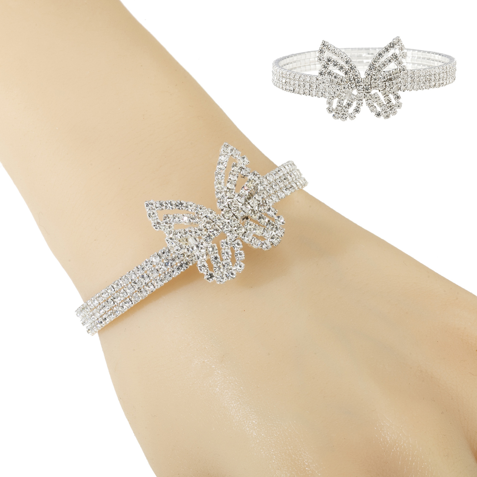 European and American cross-border new product creative design sense 3 rows of elastic rhinestone butterfly bracelet temperament fashionable full diamond bracelet
