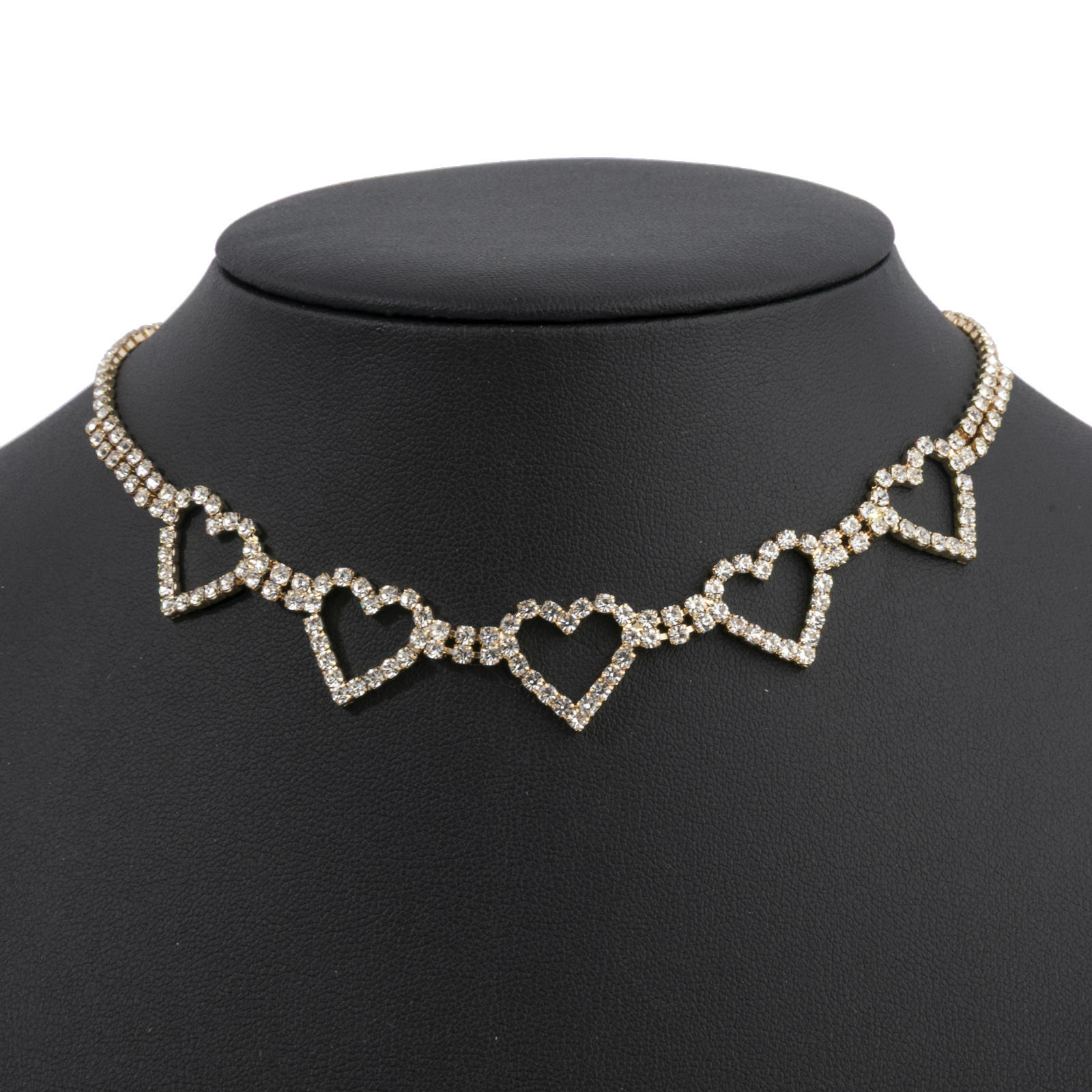 Cross border European and American single-layer heart-shaped rhinestone collarbone chain jewelry, simple and sexy single row full diamond claw chain necklace