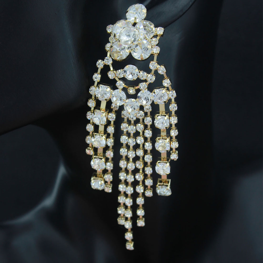 Amazon Fashion Exaggerated Tassel Water Diamond Earrings for Women, Luxury European and American Cross border Foreign Trade Earrings and Accessories