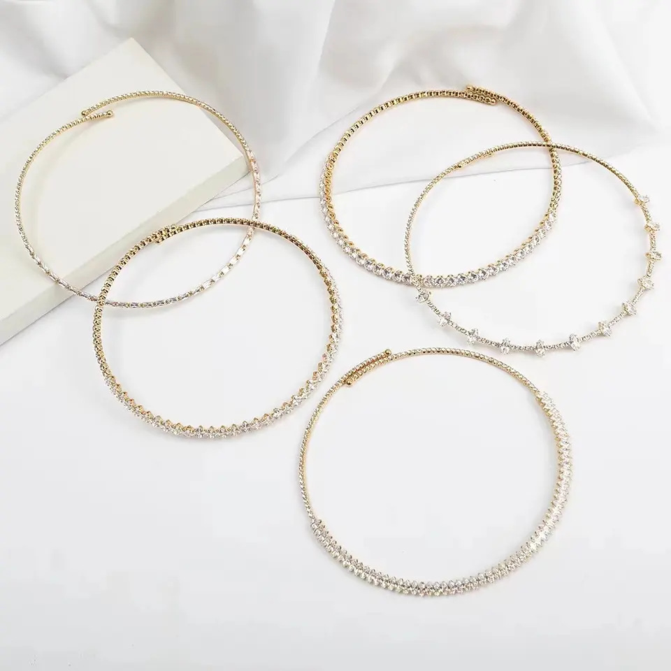 European and American fashion trend: simple zircon necklaces with open rhinestone collars. Wholesale of cross-border fashion necklaces for foreign trade