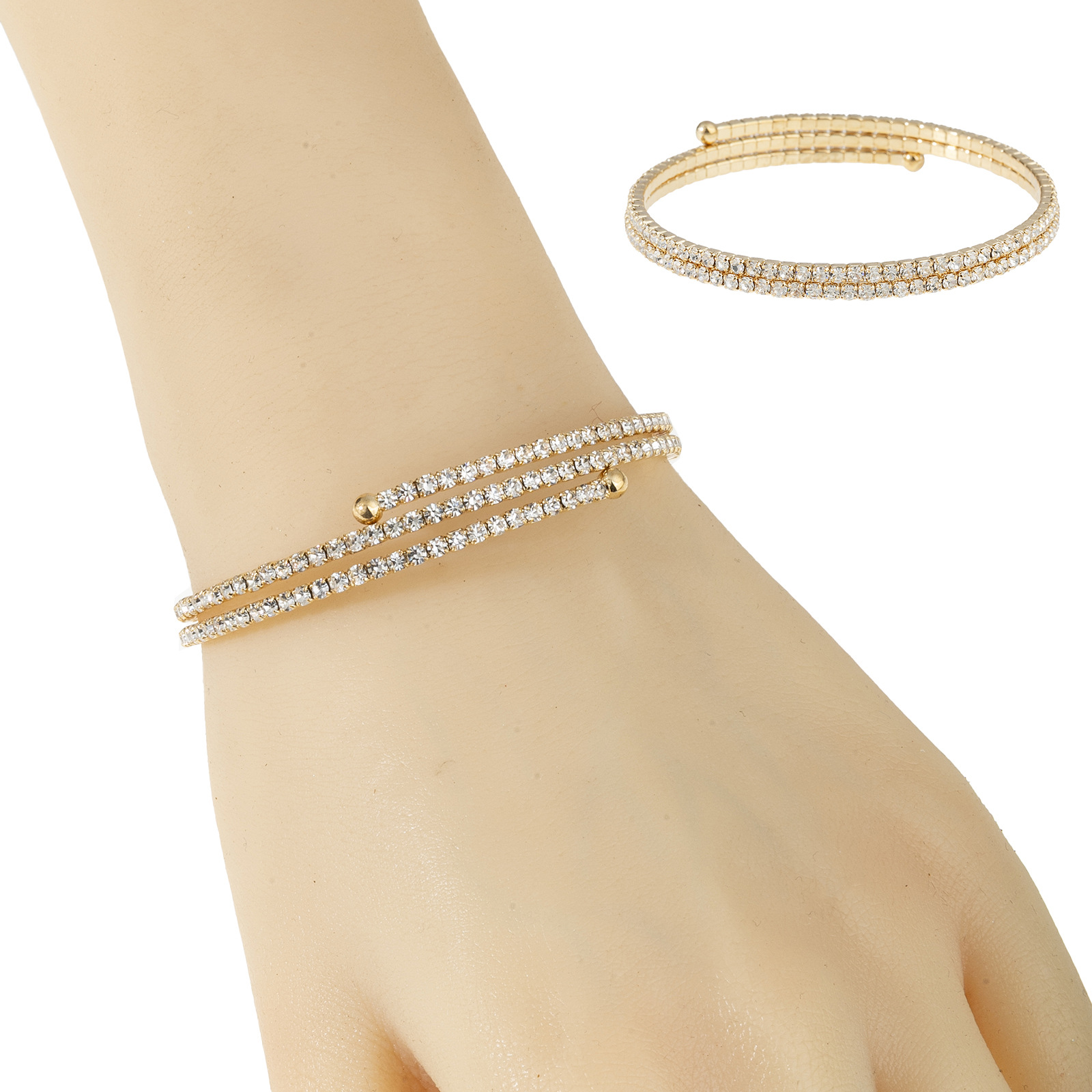 Cross border European, American, Korean version simple temperament 2-row wrapped steel wire elastic bracelet light luxury shiny full diamond jewelry wholesale