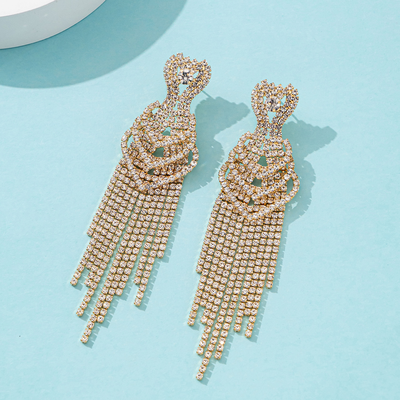 European and American fashion bestseller exaggerated rhinestone long tassel earrings sexy women's banquet temperament versatile earrings wholesale