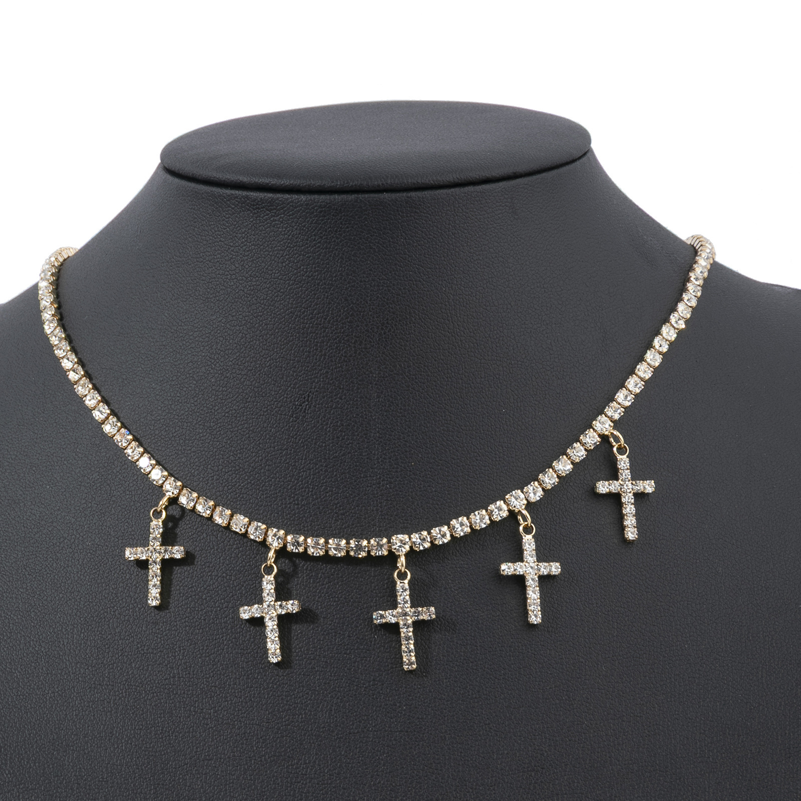 Cross border European and American New Design Cross Water Diamond Single layer Necklace Retro Full Diamond Personalized Claw Chain Jewelry Item