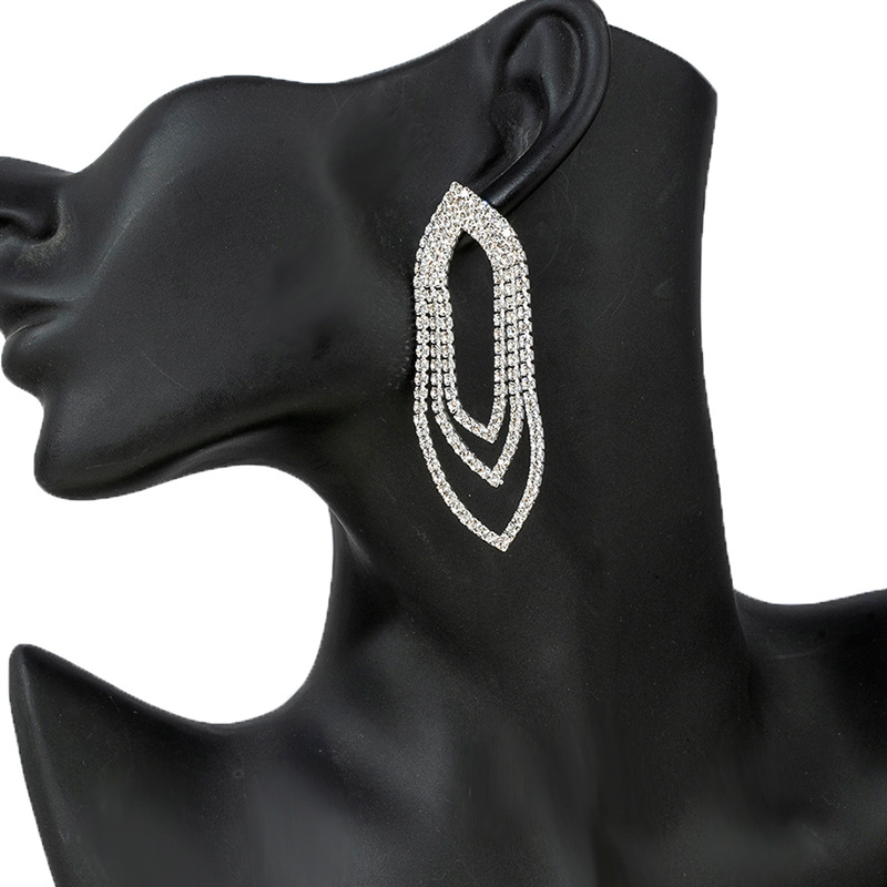 Cross border European, American, high-value Japanese and Korean geometric tassel hollowed out rhinestone earrings for women, delicate and luxurious full diamond earrings