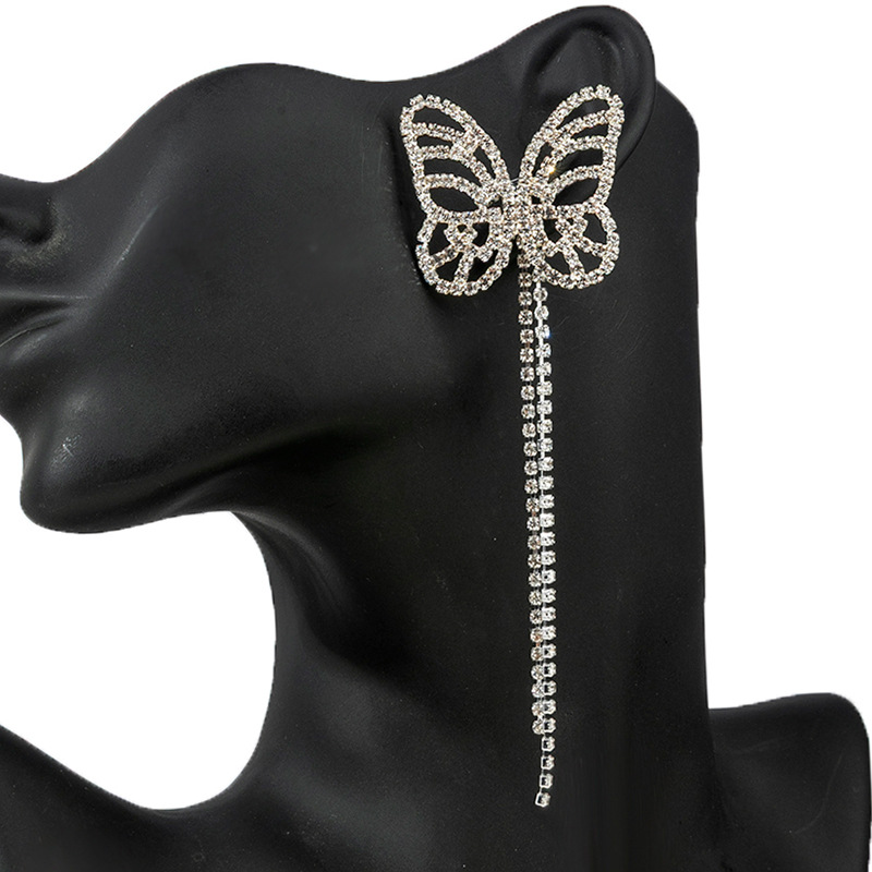 Cross border Japanese and Korean luxury socialite bow clip on earrings, cross-border European and American fashion personality rhinestone tassel earrings