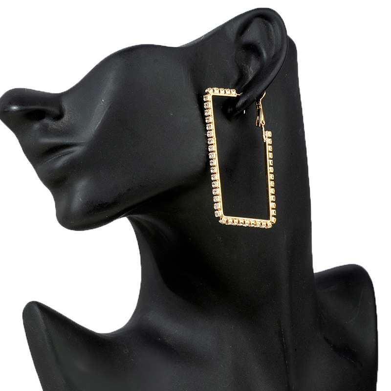 Cross border source of rectangular exaggerated rhinestone earrings from Europe and America. Geometric exquisite and innovative diamond studded earrings. Earring