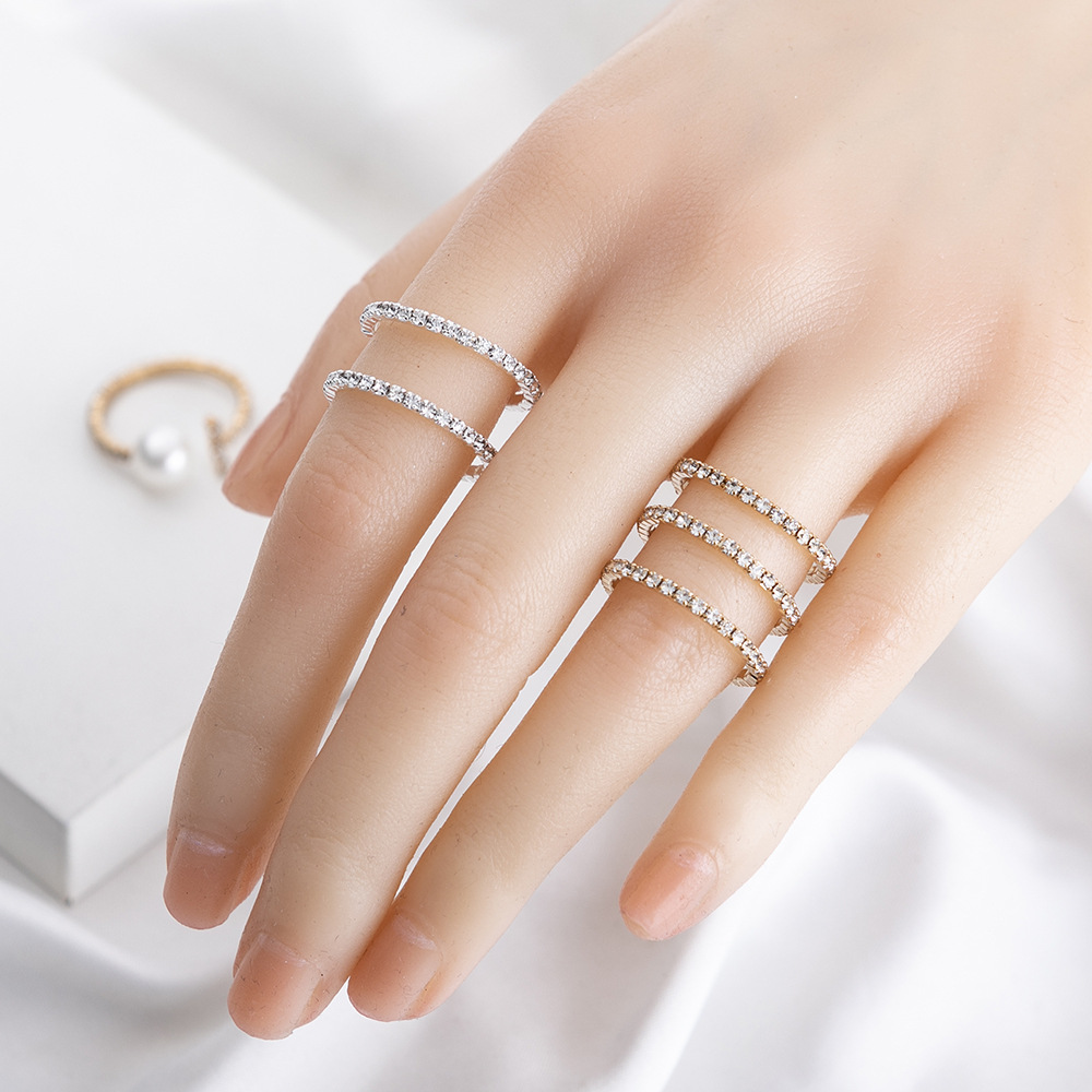 Source Factory Cross border Wholesale Pearl Open Water Diamond Multi layer Ring Simple Temperament Light Luxury Foreign Trade Fashion Style