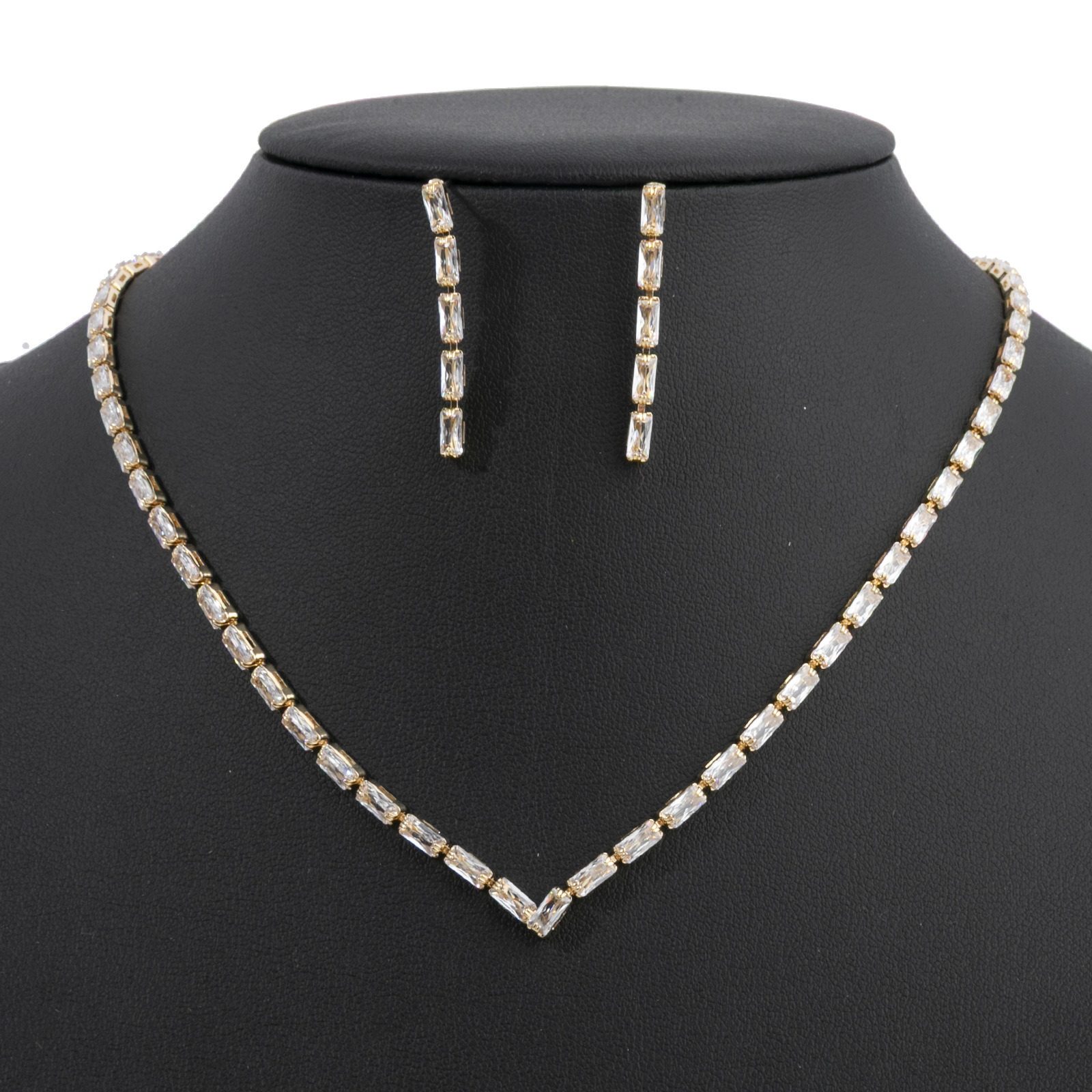 Manufacturer direct sales cross-border European and American bride wedding zircon earrings necklace jewelry set minimalist design jewelry