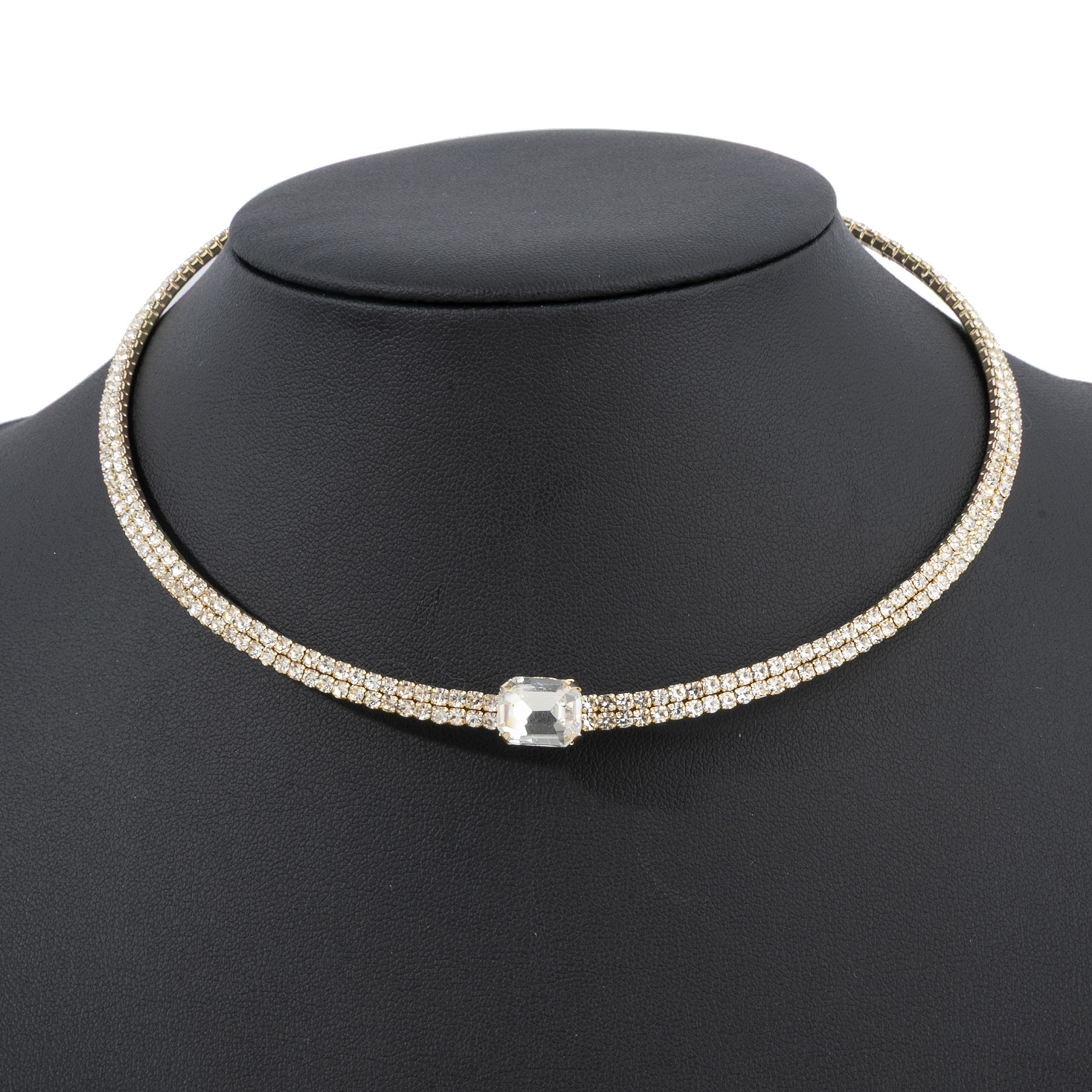 Cross border European and American new simple full diamond 2-layer elastic open collar sexy personality daily matching collar wholesale