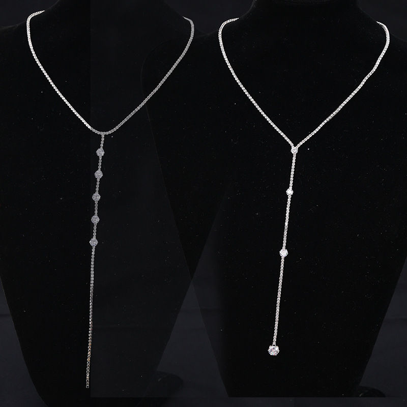 2023 Popular Fashion Simple Water Diamond Long Necklace Gold Plated Silver Plated Cross border Foreign Trade Accessories Factory Wholesale