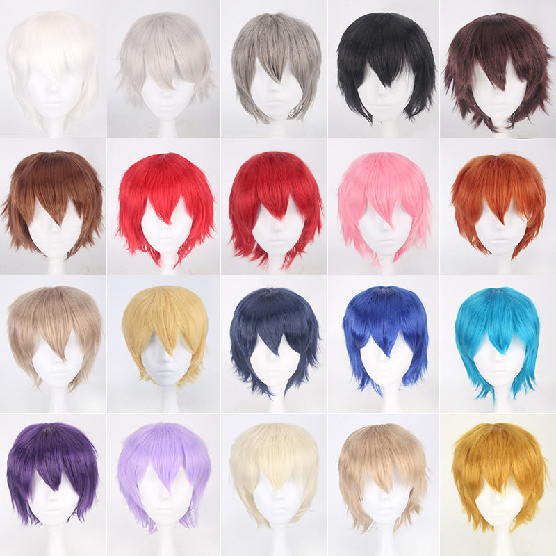 Hot selling Harajuku anti upturned male hair anime wig, European and American short hair anti upturned styling, universal cosplay color wig