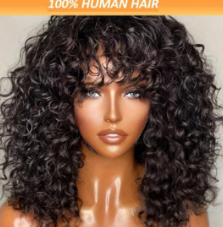 Cross border wig for African women, black short curly hair with bangs, small curly hair, synthetic full head cover Cross border wig for African women, black short curly hair with bangs, small curly hair, synthetic full head cover
