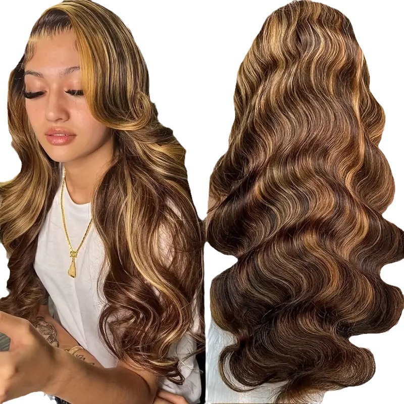 Cross border European and American Fashion Piano Color Wig Headset African Hot Selling Lace Big Wave Curling Hair Factory in Stock Cross border European and American Fashion Piano Color Wig Headset African Hot Selling Lace Big Wave Curling Hair Factory in Stock