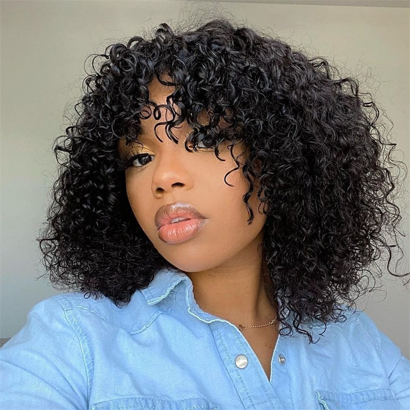 European and American wig women black short curly hair African explosive head small curly hair fluffy fashion synthetic headband wigs
