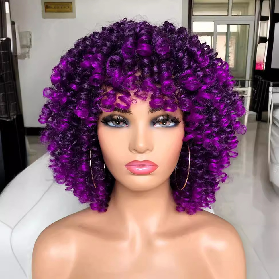 Cross border European and American wigs female wig manufacturers wholesale Africa small curly hair explosive head multi-color synthetic wig full head set Cross border European and American wigs female wig manufacturers wholesale Africa small curly hair explosive head multi-color synthetic wig full head set