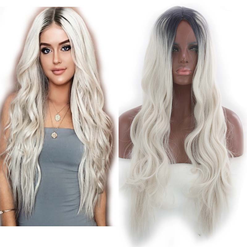 Amazon Cross border Europe and America New Wig Medium Split Gradient Yellow Long Curled Hair Women's Big Wave Wig Rose Net Amazon Cross border Europe and America New Wig Medium Split Gradient Yellow Long Curled Hair Women's Big Wave Wig Rose Net