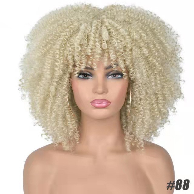 Cross border European and American high-temperature silk synthetic wig full head set, African small curly hair explosive head wig, wig manufacturer Cross border European and American high-temperature silk synthetic wig full head set, African small curly hair explosive head wig, wig manufacturer
