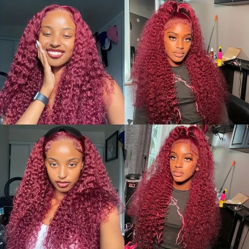 Cross border European and American fashion wine red front lace wig, popular in Africa, small coiled tube explosive head, synthetic head cover