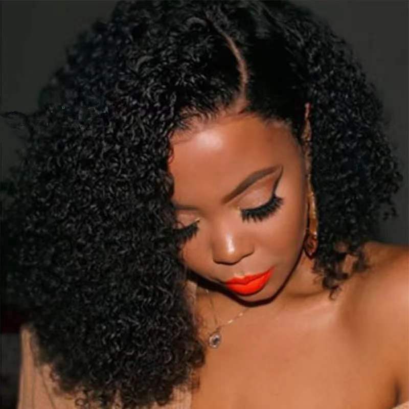 Cross border new wig, European and American women's synthetic headband, African black, short curly hair, small curly hair wigs