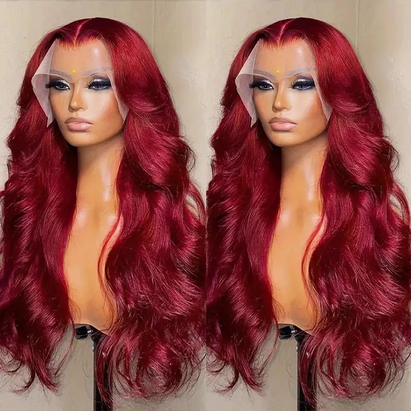 Cross border European and American fashion wine red wig hot selling front lace big wave long curly hair wig full head cover