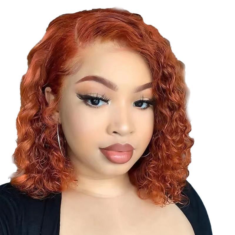 African Women's Wig Short Curling Mechanism Front Lace Orange Partial Small Roll Wig Cover Factory in Stock African Women's Wig Short Curling Mechanism Front Lace Orange Partial Small Roll Wig Cover Factory in Stock