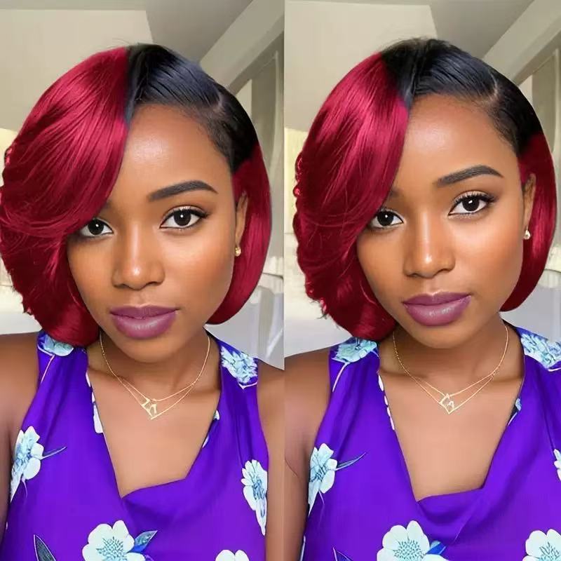 Cross border split bangs, short hair, slightly curled styling, fashionable lace and synthetic full head wig from Europe and America Cross border split bangs, short hair, slightly curled styling, fashionable lace and synthetic full head wig from Europe and America