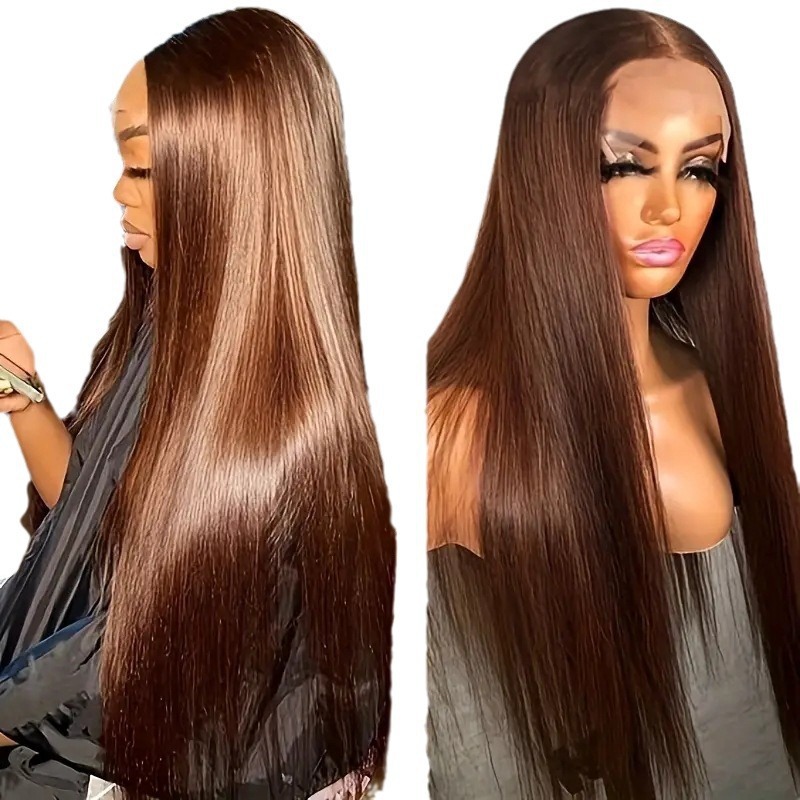 Cross border foreign trade, European and American fashion, brown wig hot selling, lace lace, lace, mid split, long straight hair, synthetic headband Cross border foreign trade, European and American fashion, brown wig hot selling, lace lace, lace, mid split, long straight hair, synthetic headband