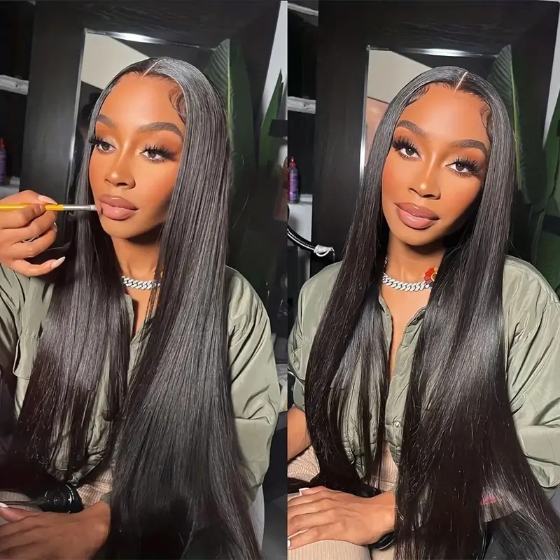 Cross border Amazon Women's Fashion Natural Black Medium Split Straight Hair Front Lace Lace Wig Full Headset Wig Cross border Amazon Women's Fashion Natural Black Medium Split Straight Hair Front Lace Lace Wig Full Headset Wig